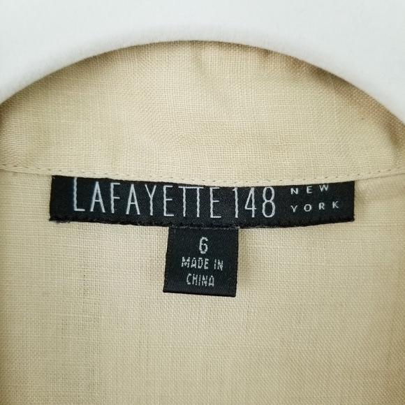 Lafayette 148 NY Beige Linen Short Sleeve Pintuck Button Front Top Women 6 - Picture 3 of 4